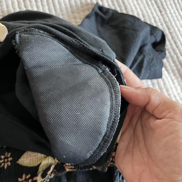 VINTAGE Sun Babies Hawaii Dress Womens Small Black Floral Patchwork Midi 90s - Picture 11 of 13